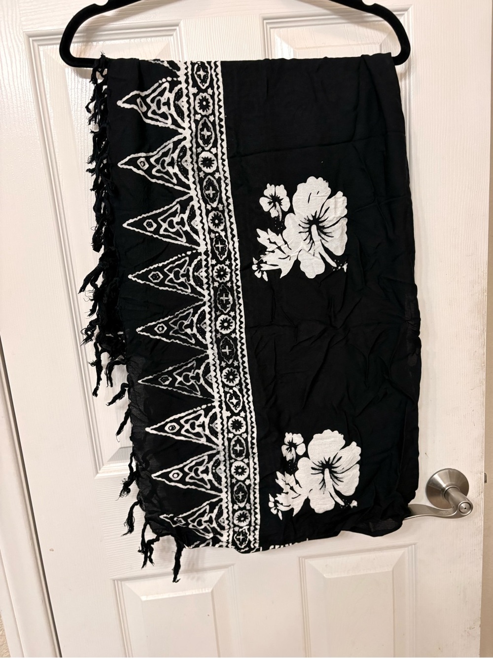 Black Floral Tassel Sarong - One Size
